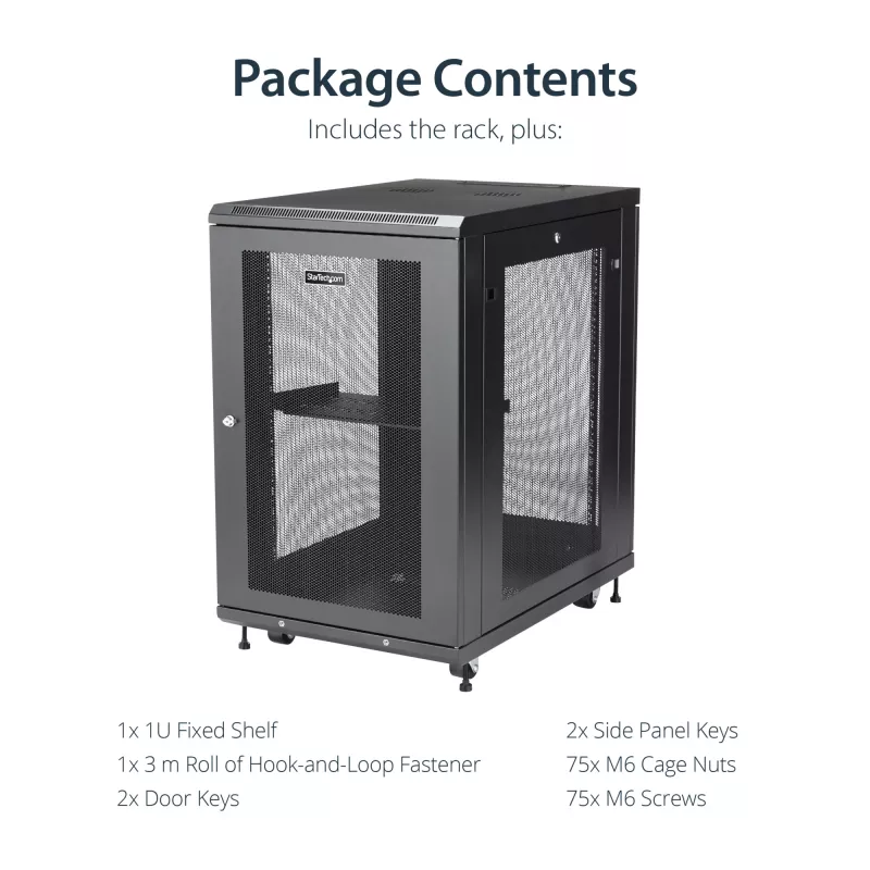 StarTech.com 4-Post 18U Server Rack Cabinet, Lockable 19 inch Data Rack Cabinet for Computer / AV / IT Equipment, Office / Home sieciowy Rack with Casters & Adjustable Mounting Rails