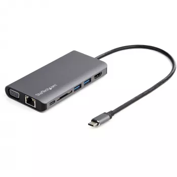 StarTech.com USB C Multiport Adapter - USB-C Mini Travel Dock z 4K HDMI lub 1080p VGA - 3x USB 3.0 Hub, SD, GbE, Audio, 100W PD Pass-Through - Przenośna stacja dokująca do laptopa/tabletu