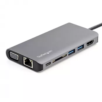 StarTech.com USB C Multiport Adapter - USB-C Mini Travel Dock z 4K HDMI lub 1080p VGA - 3x USB 3.0 Hub, SD, GbE, Audio, 100W PD Pass-Through - Przenośna stacja dokująca do laptopa/tabletu
