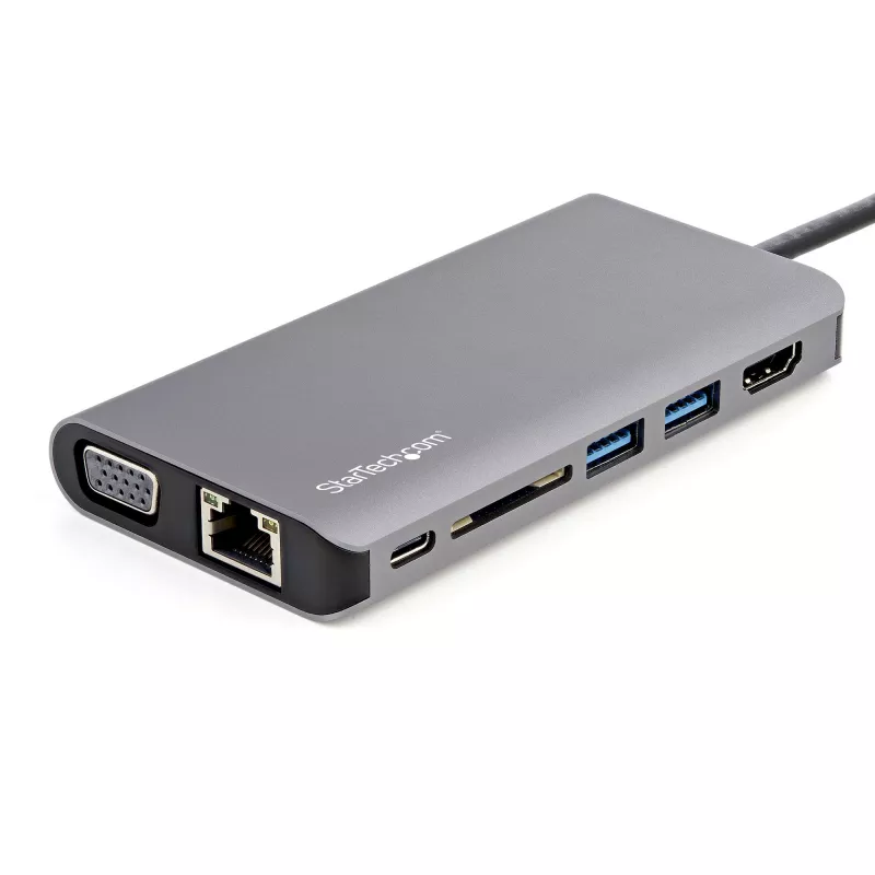 StarTech.com USB C Multiport Adapter - USB-C Mini Travel Dock z 4K HDMI lub 1080p VGA - 3x USB 3.0 Hub, SD, GbE, Audio, 100W PD Pass-Through - Przenośna stacja dokująca do laptopa/tabletu
