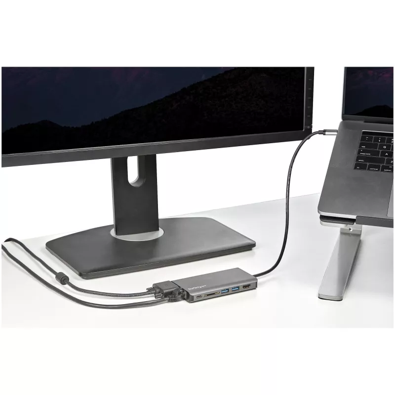 StarTech.com USB C Multiport Adapter - USB-C Mini Travel Dock z 4K HDMI lub 1080p VGA - 3x USB 3.0 Hub, SD, GbE, Audio, 100W PD Pass-Through - Przenośna stacja dokująca do laptopa/tabletu