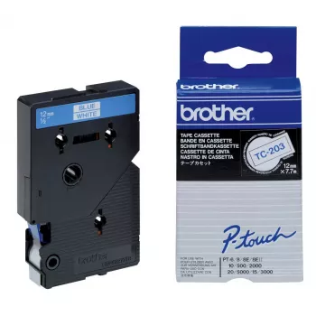Taśma do etykieciarki 12 mm Brother TC203 niebieski na białym