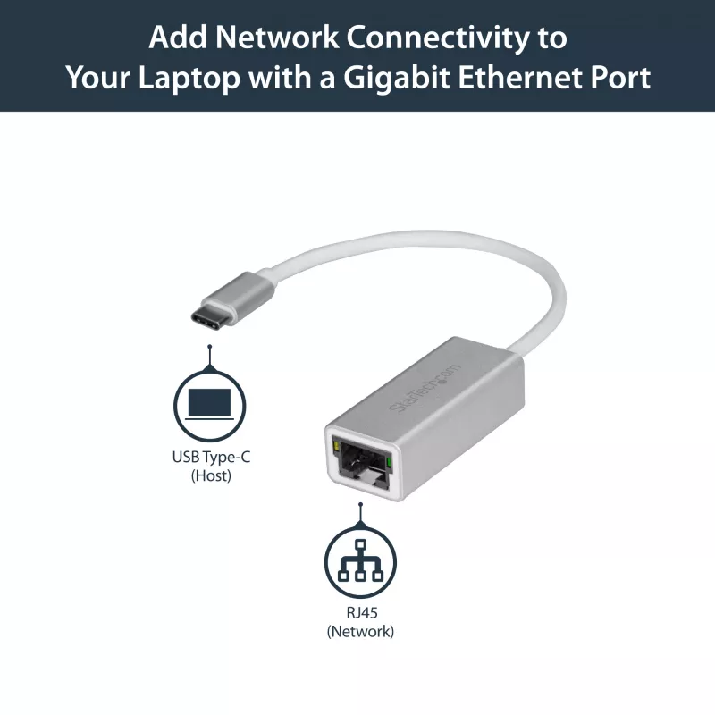 StarTech.com Adapter sieciowy USB-C do Gigabit Ethernet - srebrny, przewodowy, USB, Ethernet, 5000 Mbit/s, srebrny
