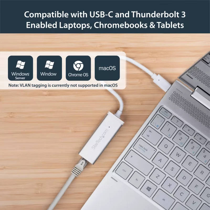 StarTech.com Adapter sieciowy USB-C do Gigabit Ethernet - srebrny, przewodowy, USB, Ethernet, 5000 Mbit/s, srebrny