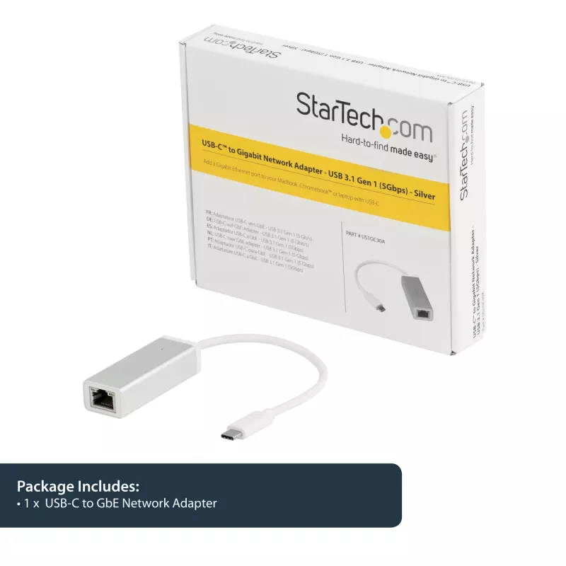 StarTech.com Adapter sieciowy USB-C do Gigabit Ethernet - srebrny, przewodowy, USB, Ethernet, 5000 Mbit/s, srebrny