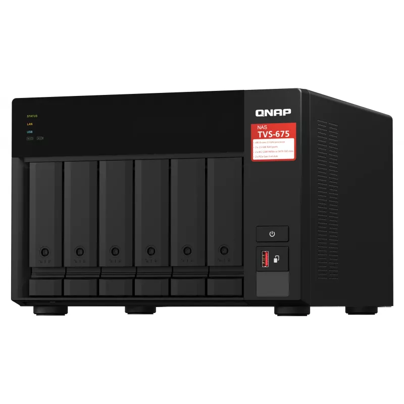 QNAP TVS-675 NAS Tower ZhaoXin KaiXian KX-6000 KX-U6580 8 GB DDR4 0 TB QuTS hero Czarny