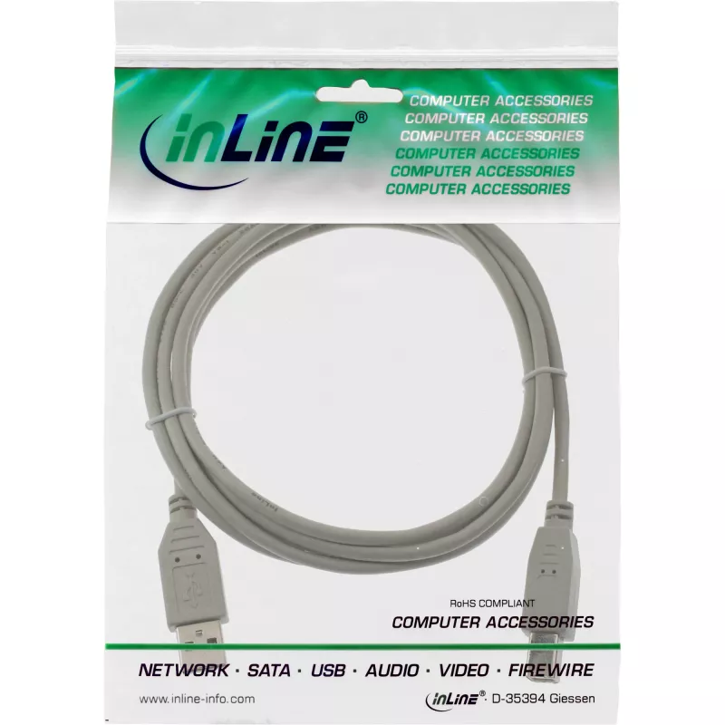 Kabel USB 2.0 wtyk typu A / wtyk typu B beżowy 1 m InLine 34510H