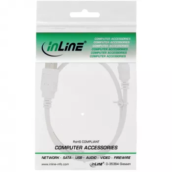 InLine USB 2.0 Mini kabel, Type A męski / mini-B męski (5pin), biały, 0,5m