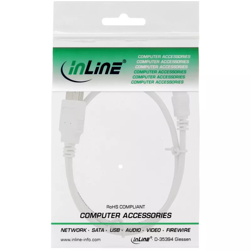 InLine USB 2.0 Mini kabel, Type A męski / mini-B męski (5pin), biały, 0,5m