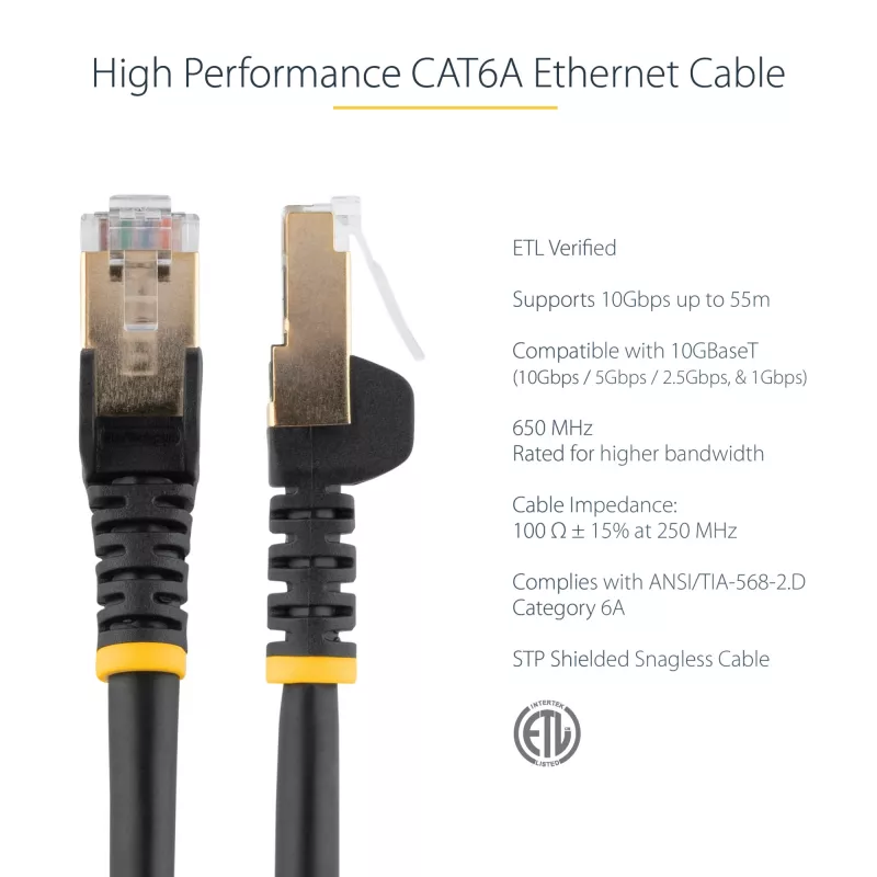 StarTech.com 10m CAT6a Ethernet kabel - 10 Gigabit Shielded Snagless RJ45 100W PoE Patch Cord - 10GbE STP kabel sieciowy w/Strain Relief - Czarny Individually Tested/Wiring is UL Certified/TIA