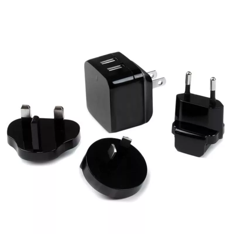 StarTech.com Dwukrotna ładowarka USB do gniazdka ściennego - międzynarodowa podróżna - 17 W/3,4 A - czarna