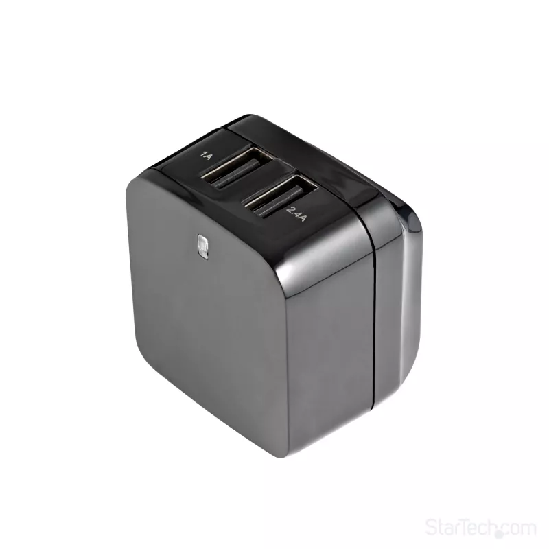 StarTech.com Dwukrotna ładowarka USB do gniazdka ściennego - międzynarodowa podróżna - 17 W/3,4 A - czarna