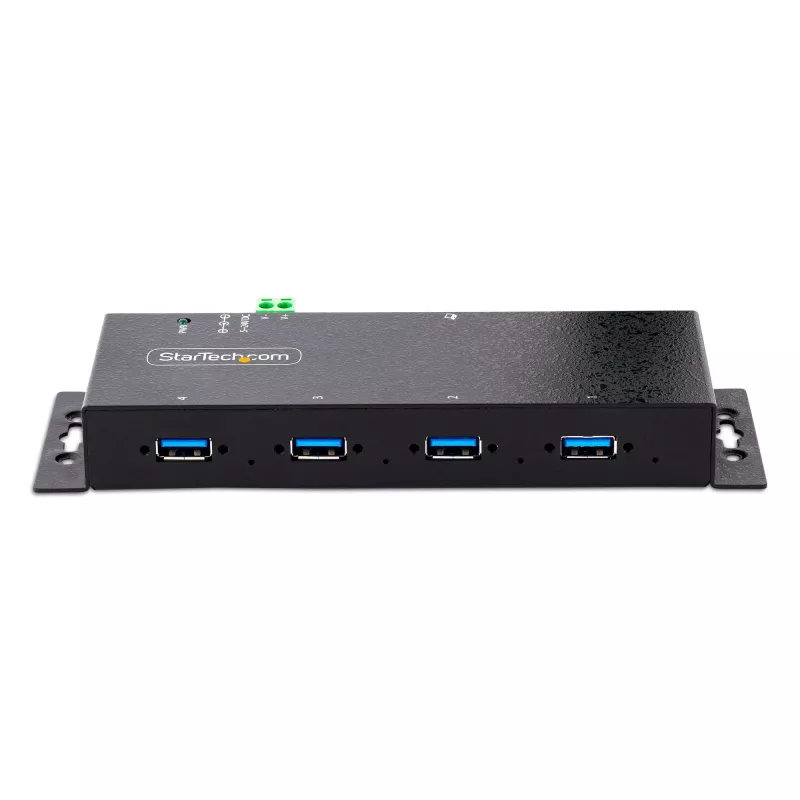 StarTech.com 4-portowy przemysłowy hub USB 3.0 5 Gb/s, wytrzymały hub USB z ochroną ESD, hub USB-A do montażu na szynie DIN/ścianie/biurku, ekspander USB z blokowanymi portami, do trudnych warunków — TAA
