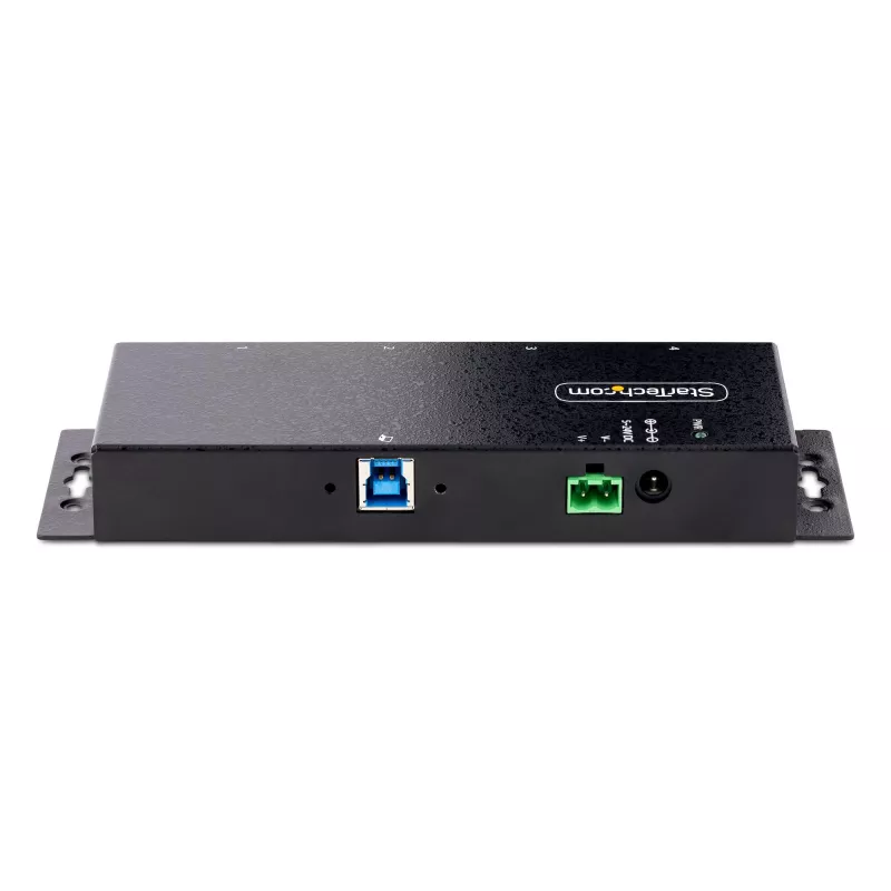 StarTech.com 4-portowy przemysłowy hub USB 3.0 5 Gb/s, wytrzymały hub USB z ochroną ESD, hub USB-A do montażu na szynie DIN/ścianie/biurku, ekspander USB z blokowanymi portami, do trudnych warunków — TAA