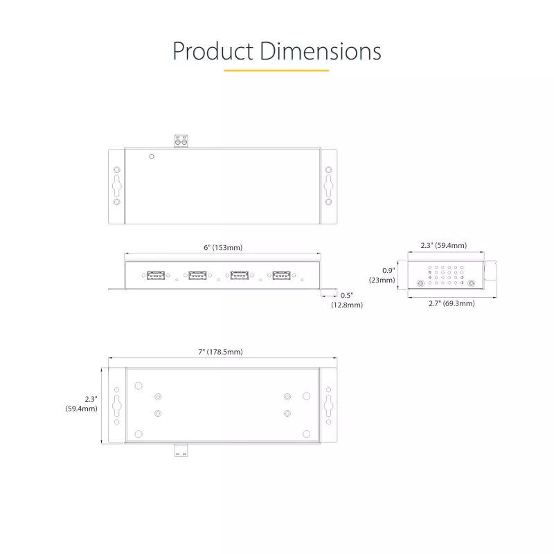 StarTech.com 4-portowy przemysłowy hub USB 3.0 5 Gb/s, wytrzymały hub USB z ochroną ESD, hub USB-A do montażu na szynie DIN/ścianie/biurku, ekspander USB z blokowanymi portami, do trudnych warunków — TAA