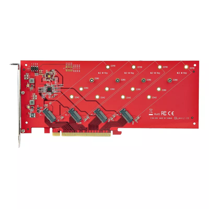 StarTech.com Quad M.2 PCIe Adapter Card, PCIe x16 do Quad NVMe lub AHCI M.2 SSD, PCI Express 4.0, 7,8 GBps/napęd, wymagana bifurkacja, kompatybilny z Windows/Linux
