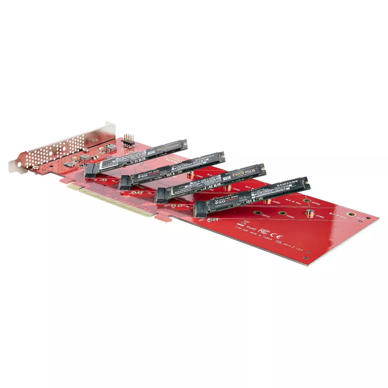 StarTech.com Quad M.2 PCIe Adapter Card, PCIe x16 do Quad NVMe lub AHCI M.2 SSD, PCI Express 4.0, 7,8 GBps/napęd, wymagana bifurkacja, kompatybilny z Windows/Linux
