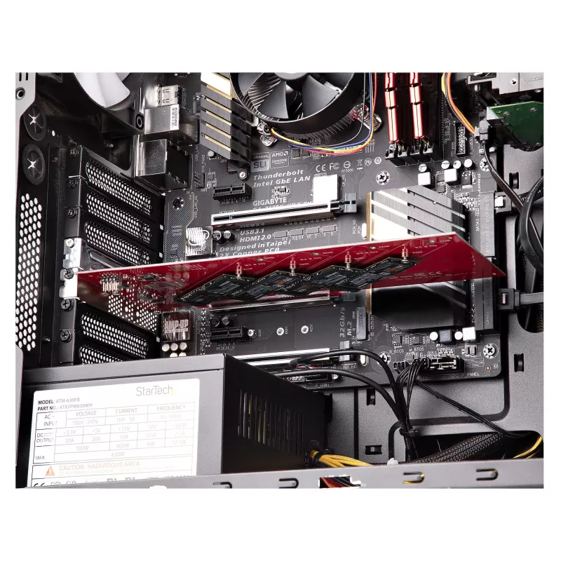 StarTech.com Quad M.2 PCIe Adapter Card, PCIe x16 do Quad NVMe lub AHCI M.2 SSD, PCI Express 4.0, 7,8 GBps/napęd, wymagana bifurkacja, kompatybilny z Windows/Linux