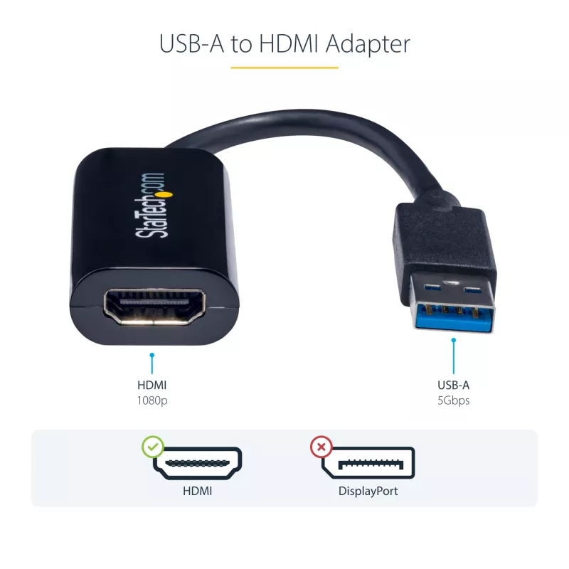 Adapter StarTech.com USB 3.0 na HDMI, konwerter monitora USB na HDMI dla Windows, 1080P (brak wsparcia dla macOS/ChromeOS/Linux) - TAA