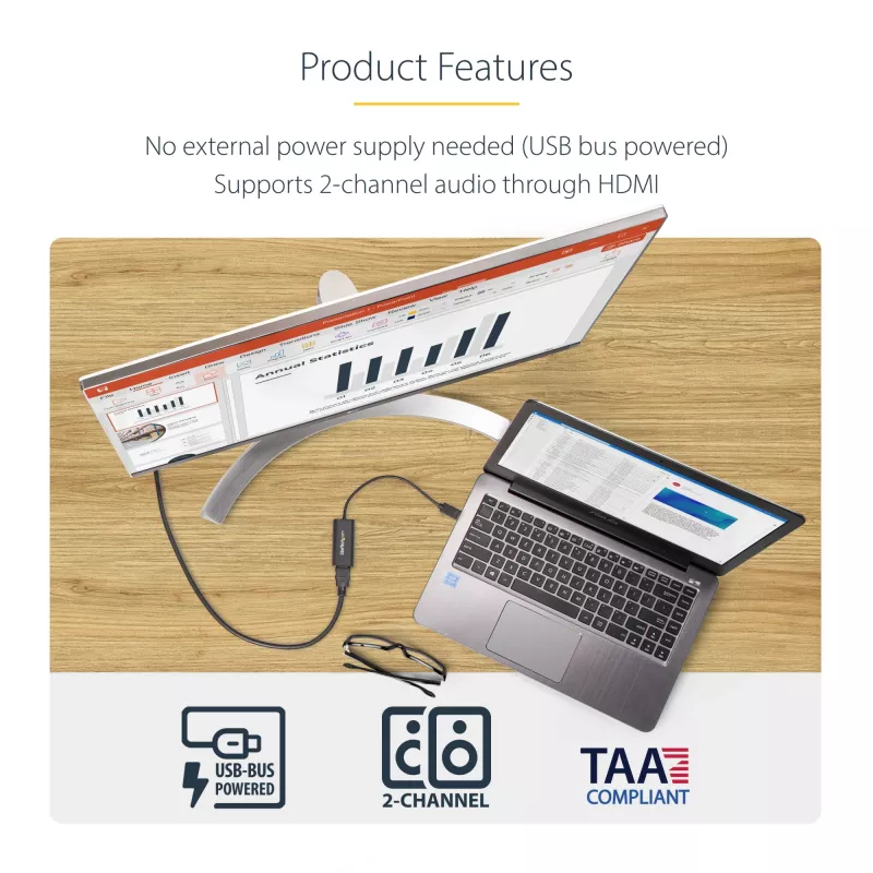 Adapter StarTech.com USB 3.0 na HDMI, konwerter monitora USB na HDMI dla Windows, 1080P (brak wsparcia dla macOS/ChromeOS/Linux) - TAA