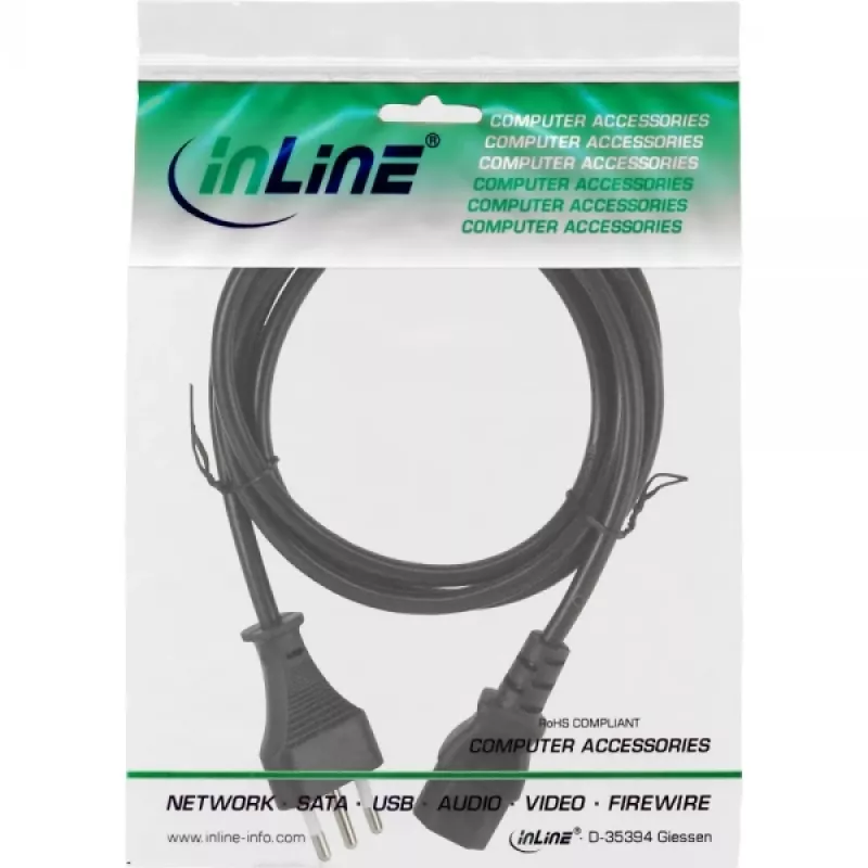 Kabel zasilający InLine, wtyczka włoska męska / 3-pinowy IEC C13 męski, 1,8 m