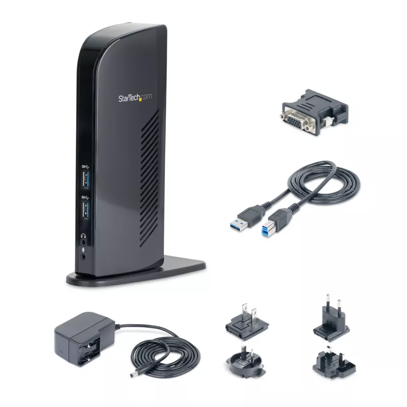 Stacja dokująca StarTech.com Dual Monitor USB 3.0 z HDMI - DVI - 6 portami USB~Stacja dokująca do laptopa Dual Monitor USB 3.0 z HDMI i DVI/VGA, 6-portowy hub USB-A, GbE, audio, uniwersalna dok Type-A - Windows/macOS/ChromeOS