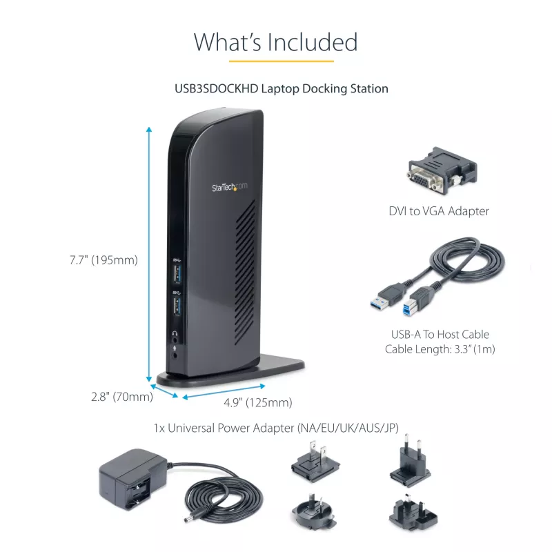 Stacja dokująca StarTech.com Dual Monitor USB 3.0 z HDMI - DVI - 6 portami USB~Stacja dokująca do laptopa Dual Monitor USB 3.0 z HDMI i DVI/VGA, 6-portowy hub USB-A, GbE, audio, uniwersalna dok Type-A - Windows/macOS/ChromeOS