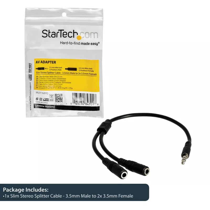 StarTech.com cienki Stereo Splitter kabel - 3.5mm Male to 2x 3.5mm Female