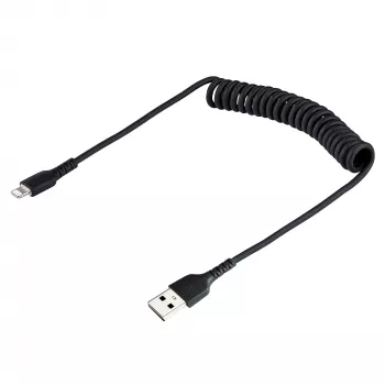 StarTech.com 50cm (20in) USB do Lightning, kabel MFi Certified, zwijany, czarny, wytrzymały płaszcz TPE wzmocniony włóknem aramidowym, wytrzymały zwijany kabel Lightning