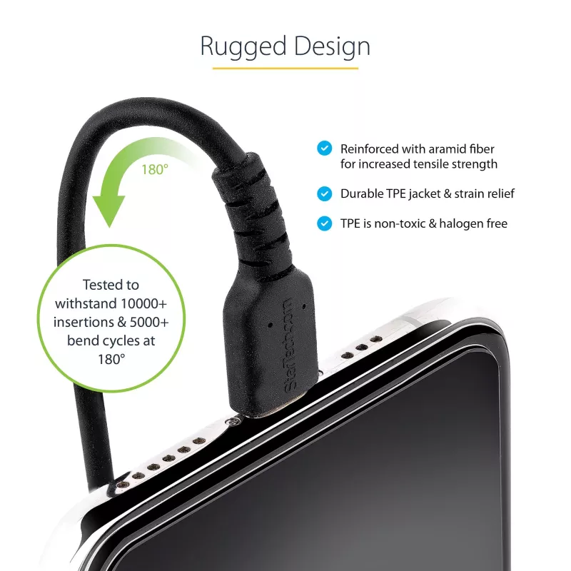 StarTech.com 50cm (20in) USB do Lightning, kabel MFi Certified, zwijany, czarny, wytrzymały płaszcz TPE wzmocniony włóknem aramidowym, wytrzymały zwijany kabel Lightning
