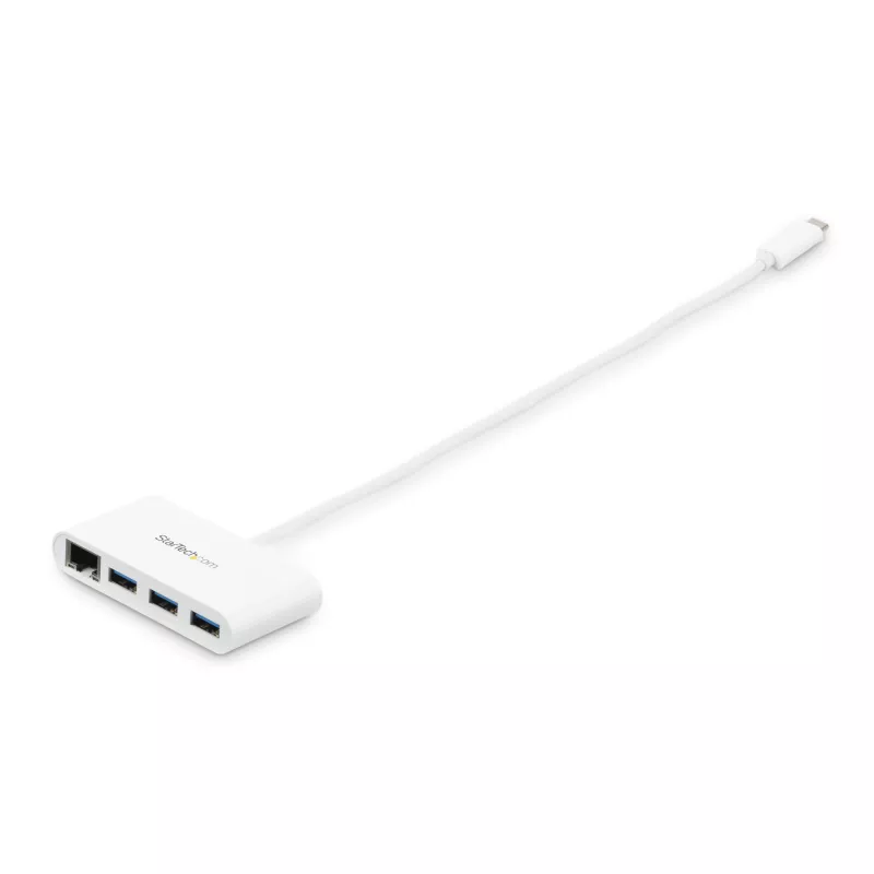 StarTech.com 3-Port USB-C Hub with Gigabit Ethernet - USB-C na 3x USB-A - Hub USB 3.0 - Biały