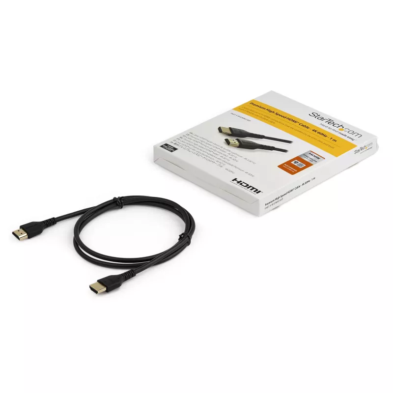 StarTech.com 3ft (1m) cienki kabel HDMI 2.0, elastyczny przewód HDMI z certyfikatem Premium i Ethernetem, UHD 4K 60 Hz HDR10, wytrzymała konstrukcja z włókna aramidowego i płaszczem TPE
