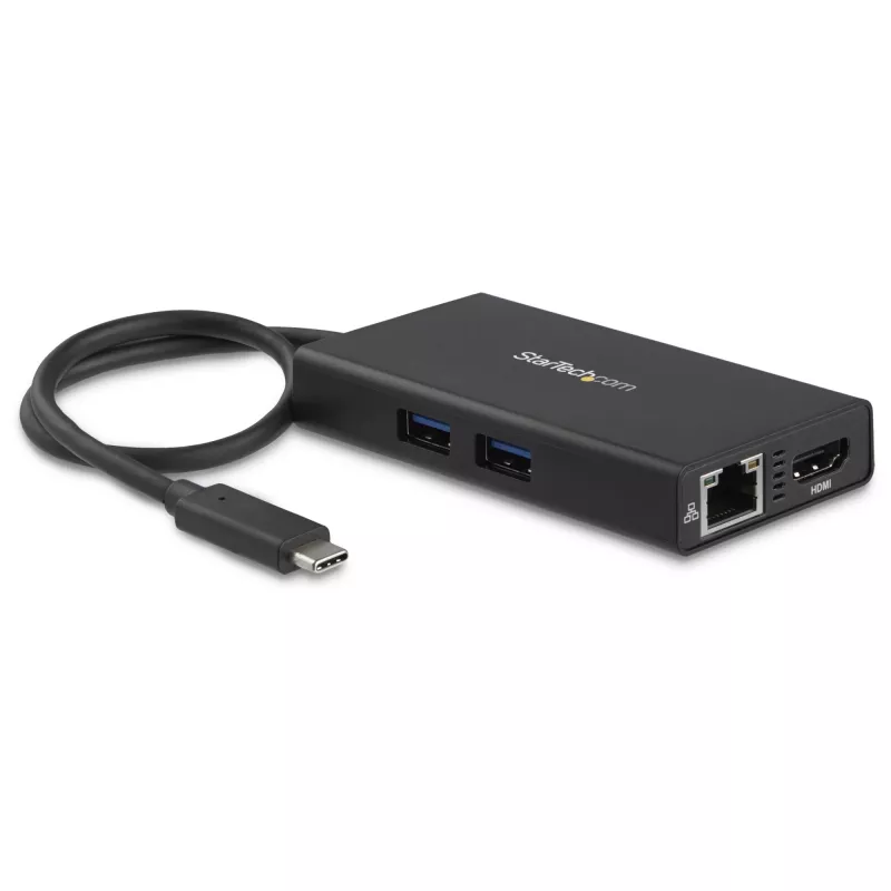 StarTech.com Wieloportowy adapter USB-C — Przenośna stacja dokująca podróżna z HDMI 4K — Przekazywanie mocy 60 W, GbE, 2-portowy koncentrator USB-A 3.0 — Poręczna mini stacja dokująca USB Type-C do laptopa