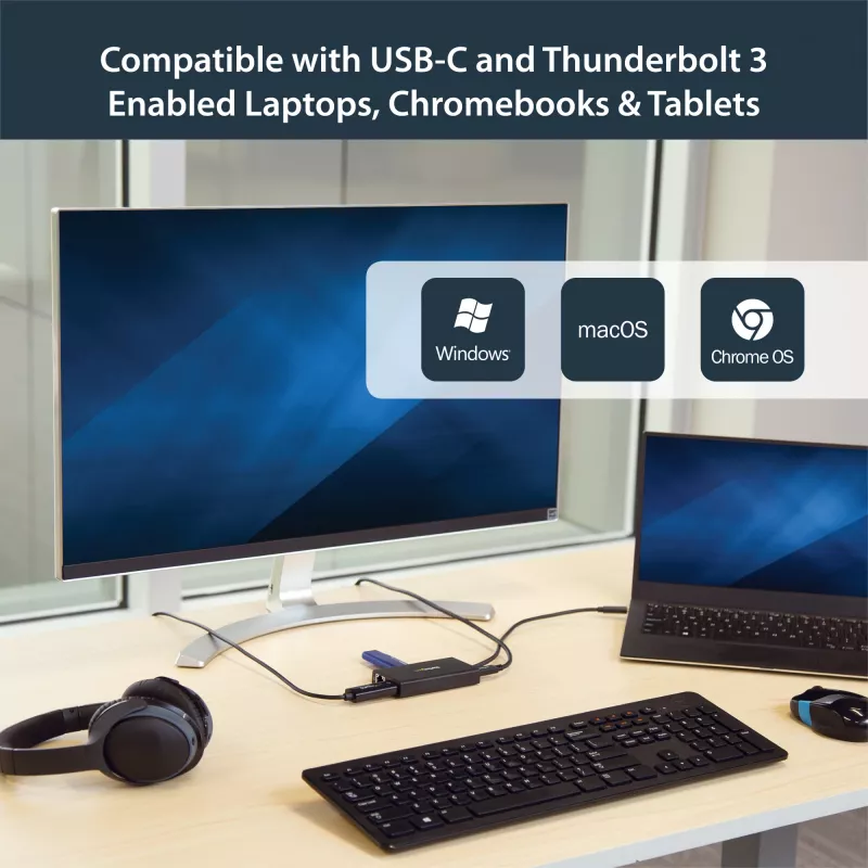 StarTech.com Wieloportowy adapter USB-C — Przenośna stacja dokująca podróżna z HDMI 4K — Przekazywanie mocy 60 W, GbE, 2-portowy koncentrator USB-A 3.0 — Poręczna mini stacja dokująca USB Type-C do laptopa