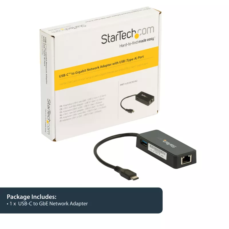 StarTech.com Karta sieciowa USB-C na Gigabit Ethernet z dodatkowym portem USB 3.0