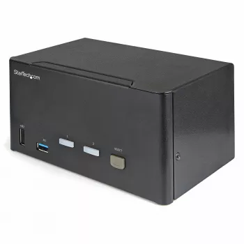 StarTech.com 2-portowy przełącznik KVM DisplayPort do trzech monitorów - 4K 60 Hz UHD HDR - stacjonarny DP 1.2 KVM z koncentratorem USB 3.0 2-portowym (5 Gb/s) i 4 portami USB 2.0 HID, audio - przełączanie skrótami klawiszowymi - TAA