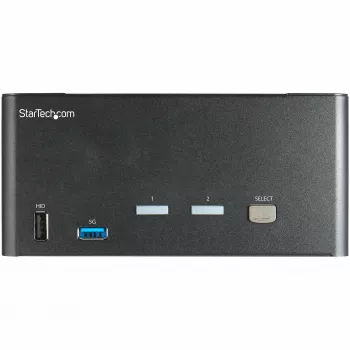 StarTech.com 2-portowy przełącznik KVM DisplayPort do trzech monitorów - 4K 60 Hz UHD HDR - stacjonarny DP 1.2 KVM z koncentratorem USB 3.0 2-portowym (5 Gb/s) i 4 portami USB 2.0 HID, audio - przełączanie skrótami klawiszowymi - TAA