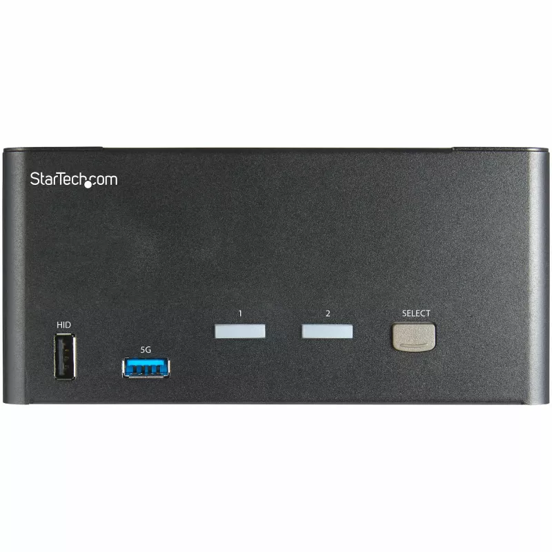 StarTech.com 2-portowy przełącznik KVM DisplayPort do trzech monitorów - 4K 60 Hz UHD HDR - stacjonarny DP 1.2 KVM z koncentratorem USB 3.0 2-portowym (5 Gb/s) i 4 portami USB 2.0 HID, audio - przełączanie skrótami klawiszowymi - TAA