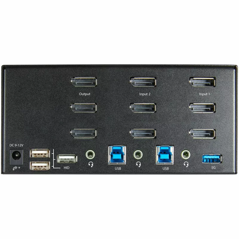 StarTech.com 2-portowy przełącznik KVM DisplayPort do trzech monitorów - 4K 60 Hz UHD HDR - stacjonarny DP 1.2 KVM z koncentratorem USB 3.0 2-portowym (5 Gb/s) i 4 portami USB 2.0 HID, audio - przełączanie skrótami klawiszowymi - TAA
