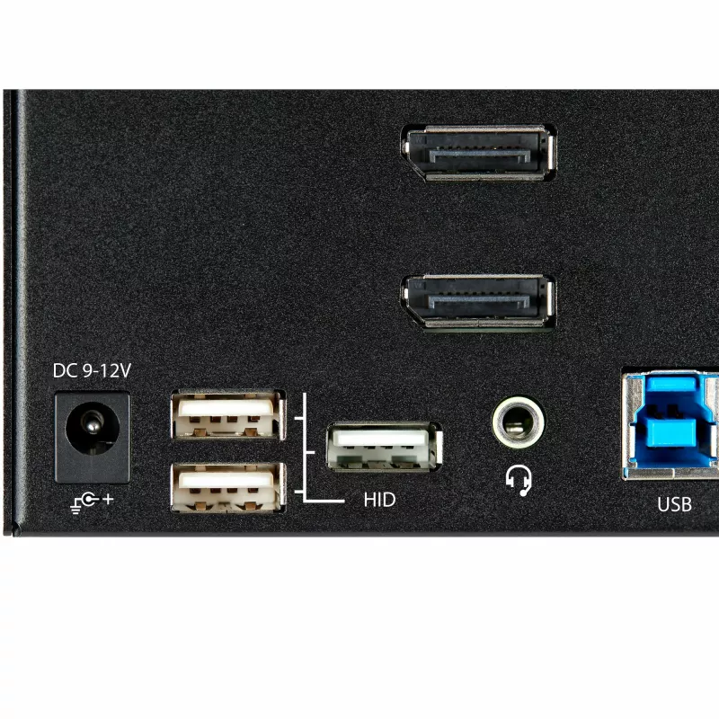 StarTech.com 2-portowy przełącznik KVM DisplayPort do trzech monitorów - 4K 60 Hz UHD HDR - stacjonarny DP 1.2 KVM z koncentratorem USB 3.0 2-portowym (5 Gb/s) i 4 portami USB 2.0 HID, audio - przełączanie skrótami klawiszowymi - TAA