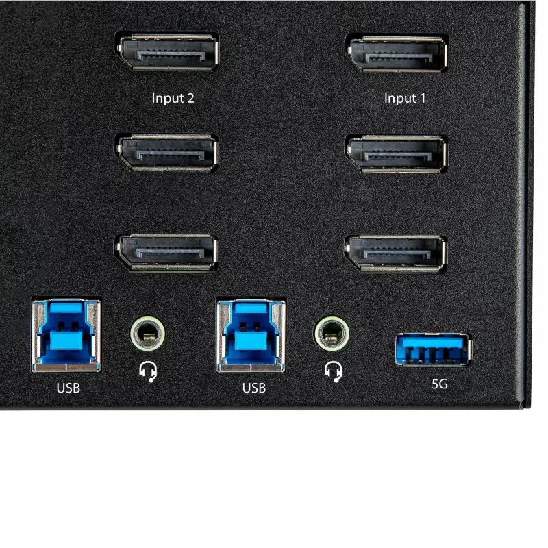 StarTech.com 2-portowy przełącznik KVM DisplayPort do trzech monitorów - 4K 60 Hz UHD HDR - stacjonarny DP 1.2 KVM z koncentratorem USB 3.0 2-portowym (5 Gb/s) i 4 portami USB 2.0 HID, audio - przełączanie skrótami klawiszowymi - TAA