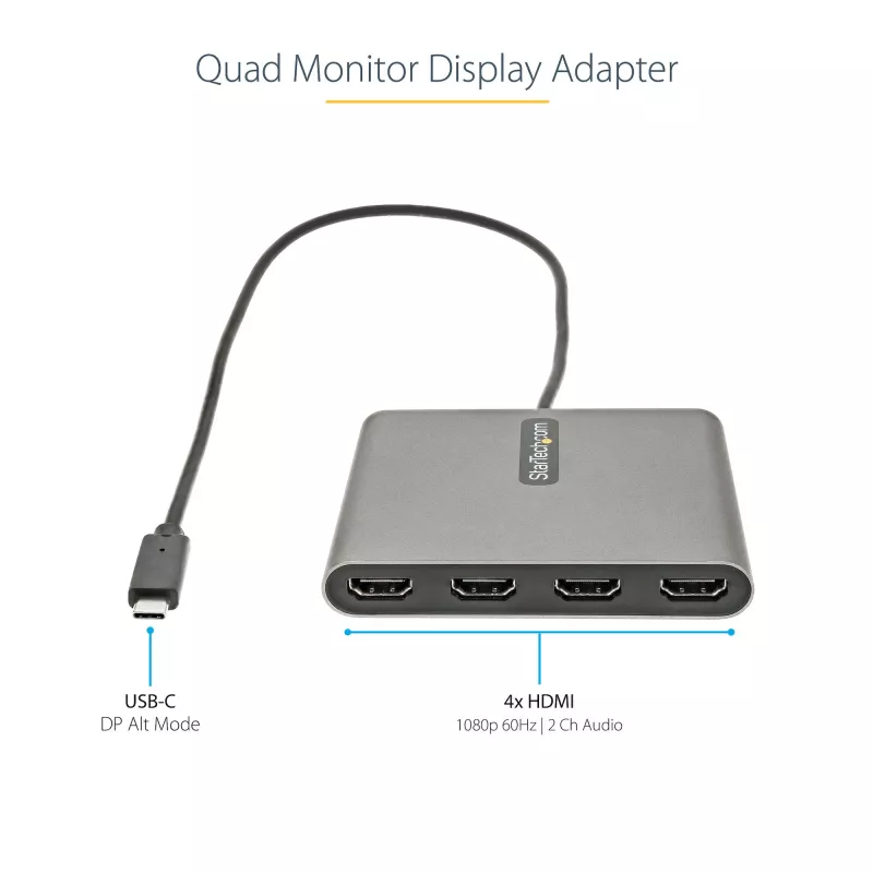 StarTech.com Adapter USB-C do 4x HDMI, konwerter monitora USB-C na 4x HDMI dla Windows (brak wsparcia dla macOS/ChromeOS/Linux) – TAA