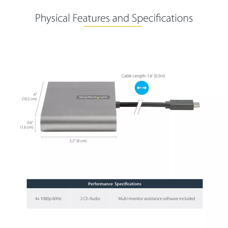 StarTech.com Adapter USB-C do 4x HDMI, konwerter monitora USB-C na 4x HDMI dla Windows (brak wsparcia dla macOS/ChromeOS/Linux) – TAA