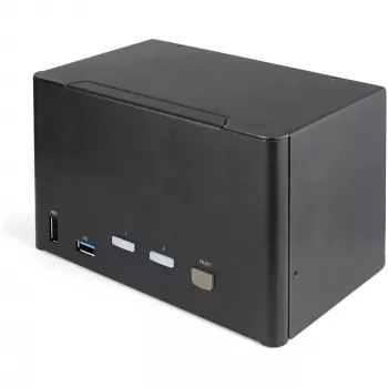 StarTech.com Przełącznik KVM DisplayPort Quad Monitor 2-portowy - 4K 60Hz UHD HDR - Desktop 4K DP 1.2 KVM z hubem USB 3.0 2-portowym (5Gbps) i 4 portami USB 2.0 HID, Audio - Przełączanie skrótami klawiszowymi - TAA