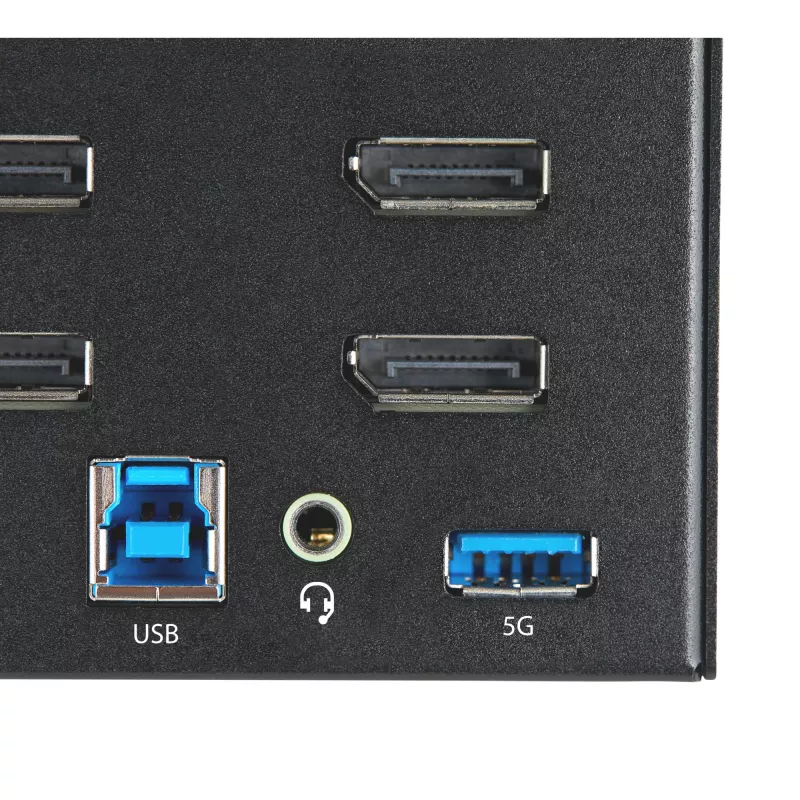 StarTech.com Przełącznik KVM DisplayPort Quad Monitor 2-portowy - 4K 60Hz UHD HDR - Desktop 4K DP 1.2 KVM z hubem USB 3.0 2-portowym (5Gbps) i 4 portami USB 2.0 HID, Audio - Przełączanie skrótami klawiszowymi - TAA