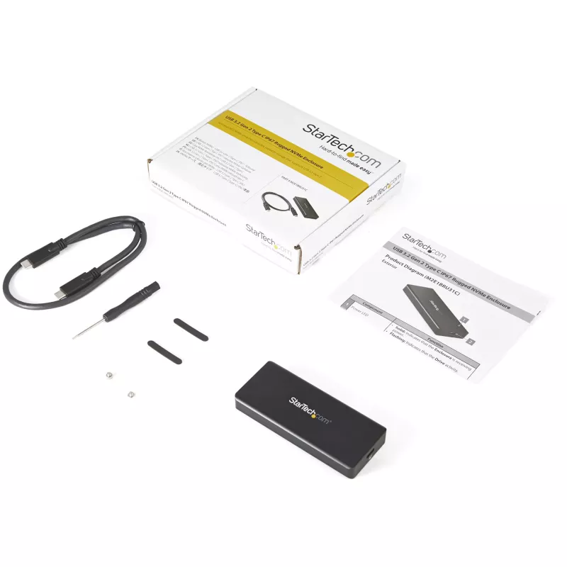 StarTech.com Obudowa USB-C 10Gbps na dysk SSD M.2 NVMe PCIe - Wzmocniona aluminiowa zewnętrzna obudowa M.2 PCIe M-Key IP67 - Odczyt/zapis 1GB/s - Obsługa 2230/2242/2260/2280 - Kompatybilna z TB3 - Mac/PC