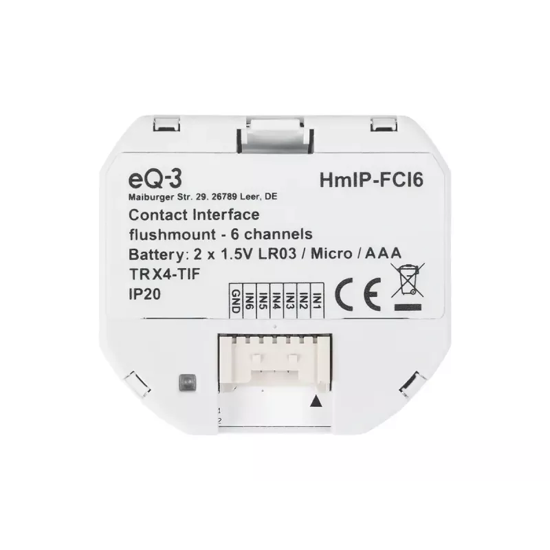 Łącznik światła Homematic IP HmIP-FCI6, biały, sterowanie przyciskiem, bateria (AAA), IP20, 48,5×15×53 mm