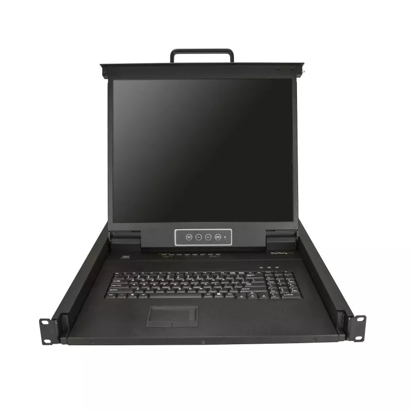 StarTech.com 8-portowa konsola KVM do montażu w szafie rack z kablami 1,8 m – zintegrowany przełącznik KVM z monitorem LCD 19 cali – w pełni funkcjonalna szuflada KVM LCD 1U – OSD KVM – wytrzymała, MTBF 50 000 h – obsługa USB + VGA