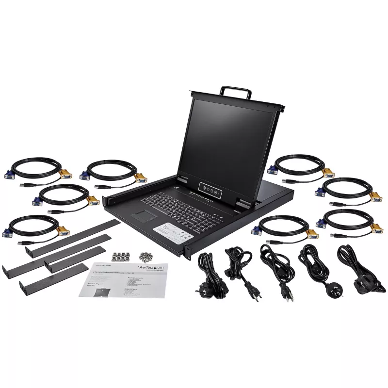 StarTech.com 8-portowa konsola KVM do montażu w szafie rack z kablami 1,8 m – zintegrowany przełącznik KVM z monitorem LCD 19 cali – w pełni funkcjonalna szuflada KVM LCD 1U – OSD KVM – wytrzymała, MTBF 50 000 h – obsługa USB + VGA