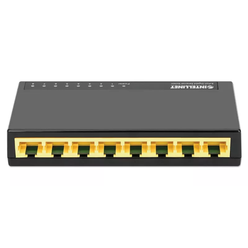 Intellinet 8-portowy przełącznik Gigabit Ethernet, rozmiar biurkowy, plastikowa obudowa, IEEE 802.3az (Energy Efficient Ethernet), czarny